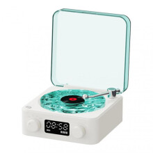 (White) Small Retro Vinyl Cordless Speaker Bluetooth-Compatible Speaker with Bedside Lamp for Office Bedroom