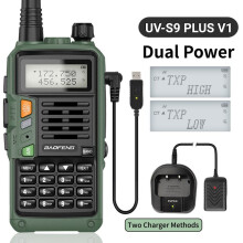 (Verde V1-Euro)UV S9 Plus V2 Caricatore USB walkie-talkie potente da 10 W Dual band portatile a lungo