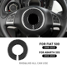 (Centro Nero) Adesivo sterzo per auto in vera fibra di carbonio morbida per Fiat 500 Abarth 595 2012