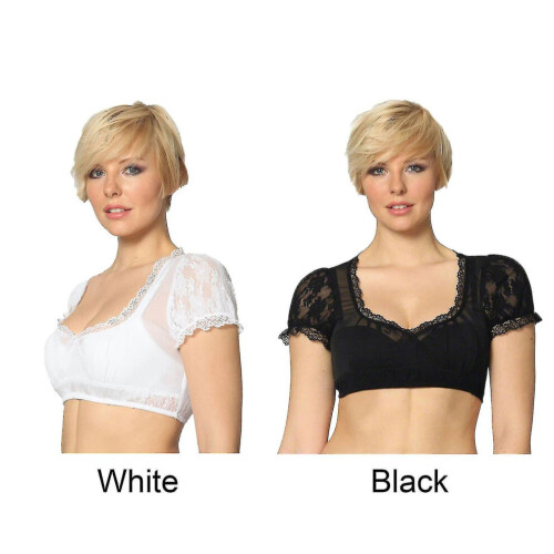 (Bianco -XL) Camicetta Dirndl elegante da donna Camicetta Dirndl nera Camicetta di pizzo per l'Oktoberfest-i 2