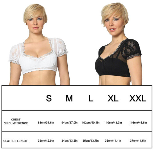 (Bianco -XL) Camicetta Dirndl elegante da donna Camicetta Dirndl nera Camicetta di pizzo per l'Oktoberfest-i 1