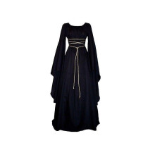 (Nero -XL) Costume cosplay gotico da donna rinascimentale medievale con maxi abito
