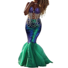 (Verde -L) Costume cosplay da donna, da ragazza, con coda di sirena, gonna a ruota, in maschera