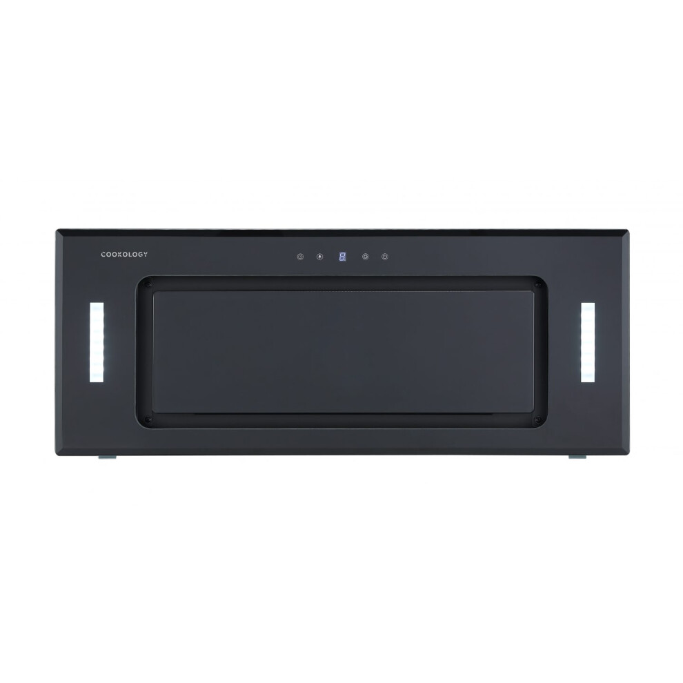 Cookology BUGL750BK 75cm Integrated Glass Canopy Cooker Hood, Touch Controls, LED Lights, Timer, A+ - Black