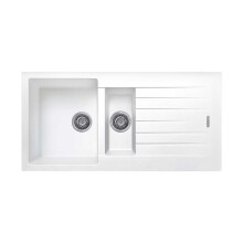 Cookology Arezzo Double Bowl Granite Composite Kitchen Sink - 1.5 Inset and Drainer - White