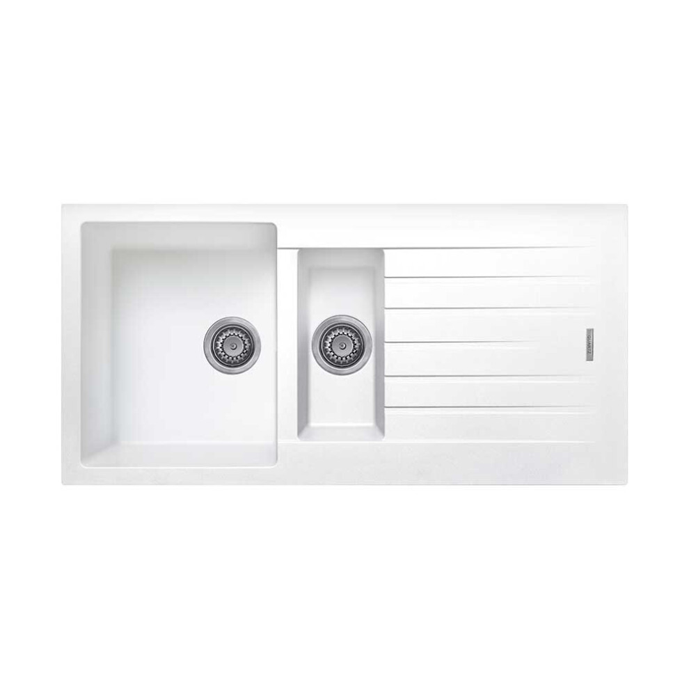Cookology Arezzo Double Bowl Granite Composite Kitchen Sink - 1.5 Inset and Drainer - White