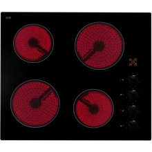Cookology CEK601 60cm Ceramic Hob 6000W 4 Cooking Zones with Child Lock, Residual Heat Indicator, Auto Shutdown Feature and Rotary Controls - in Black