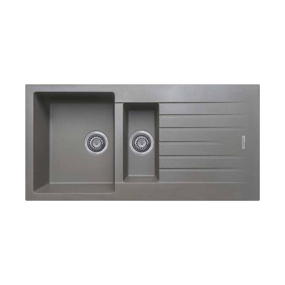 Cookology Arezzo Double Bowl Granite Composite Kitchen Sink - 1.5 Inset and Drainer - Grey
