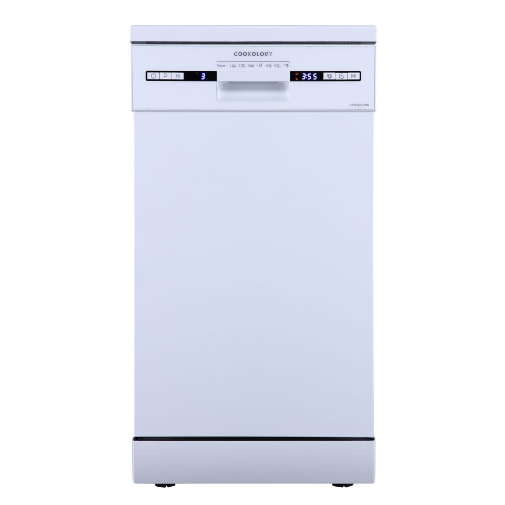 Cookology CFSD4510WH 45cm Wide Freestanding Slimline Undercounter Dishwasher, 6 Programme Settings with Eco Mode, 10 Place Settings - in White