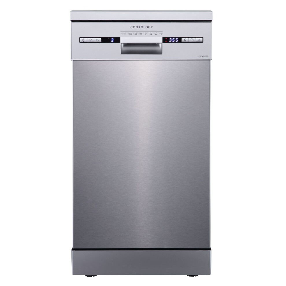 Cookology CFSD4510SS 45cm Slimline Freestanding Dishwasher, 10 Settings, 6 Programmes, Eco Mode - Stainless Steel