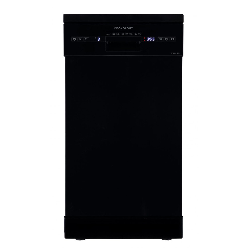 Cookology CFSD4510BK 45cm Slimline Freestanding Dishwasher, 10 Settings, 6 Cycles, LED Panel, Delay Timer - Black