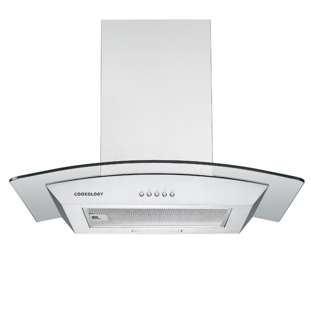 Cookology CGL600SS/A Designer Extractor | 60cm Curved Glass Chimney Cooker Hood in Stainless Steel