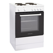 Cookology CFSP600WH/1 60cm Freestanding Electric Cooker, 62L, Solid Plate Hob, 4 Zones, Analogue Dials - White
