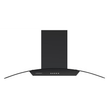 Cookology CGL900BK/A 90cm Curved Glass Chimney Cooker Hood, 3 Speeds, LED, Adj. Height, Recirculating - Black