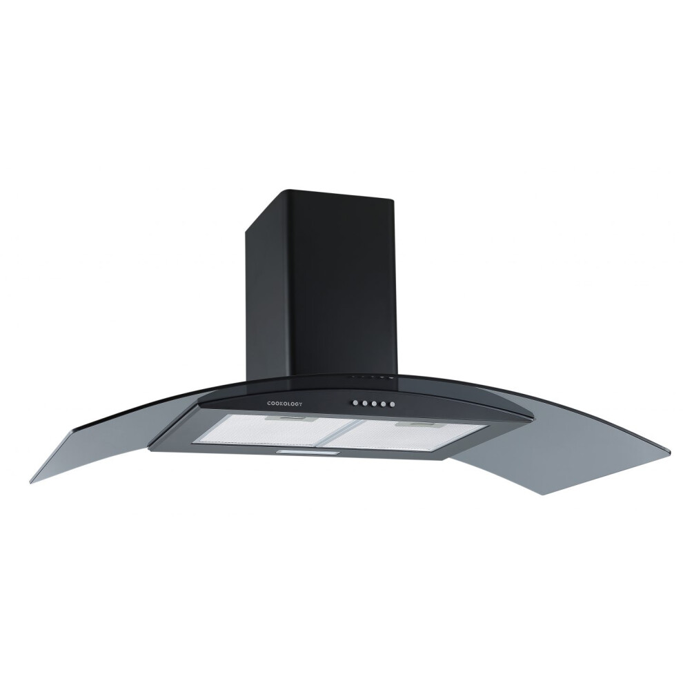Cookology CGL100BK/A Energy A Rated Black 100cm Curved Glass Chimney Cooker Hood, Kitchen Extractor Fan