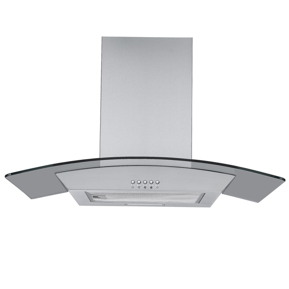 Cookology Curved Glass Chimney Cooker Hood, Energy A Rated Wall Mounted Extractor Fan, LED lighting, Adjustable Height (Stainless Steel, 70cm)