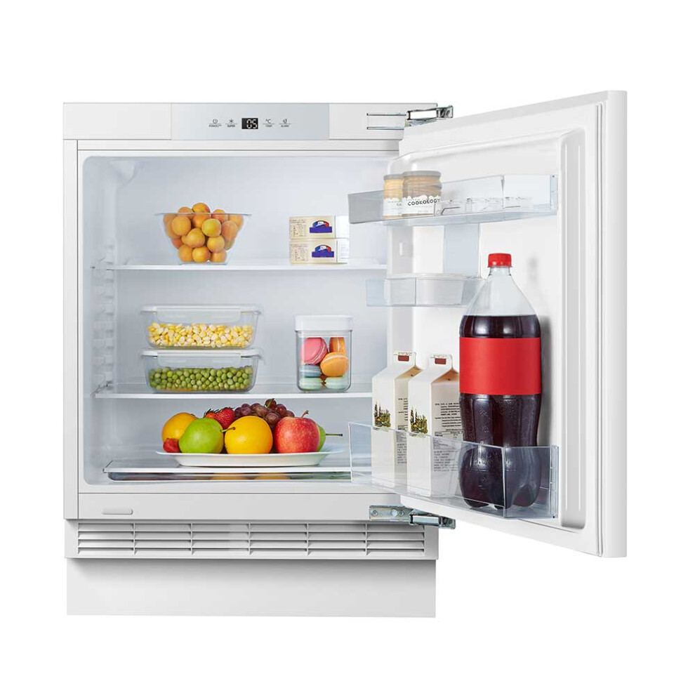 Cookology CBULF601 138L Integrated Undercounter Larder Fridge, Adjustable Temp, LED Light, Reversible Door - White