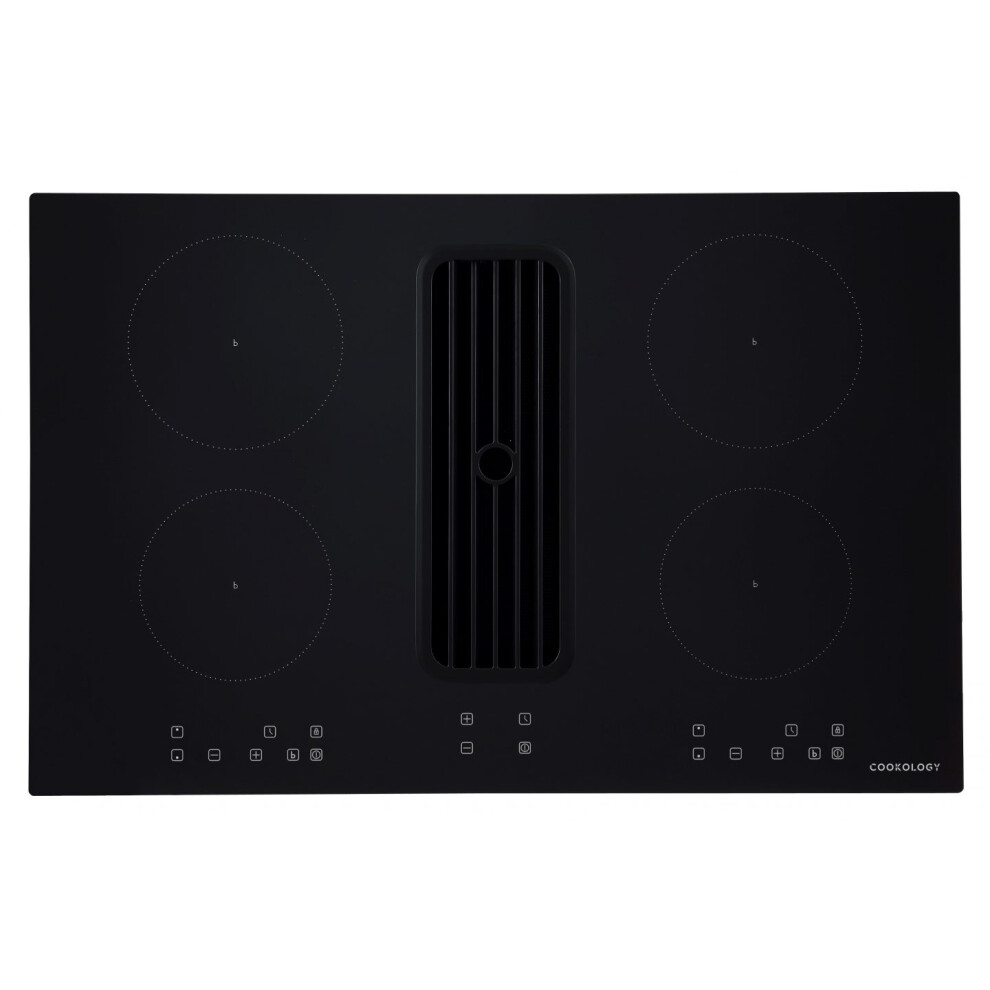 Cookology CIHDD800 80cm Induction Hob, 4 Zones, Downdraft Extractor, 3 Speeds, Child Lock, Touch Controls - Black