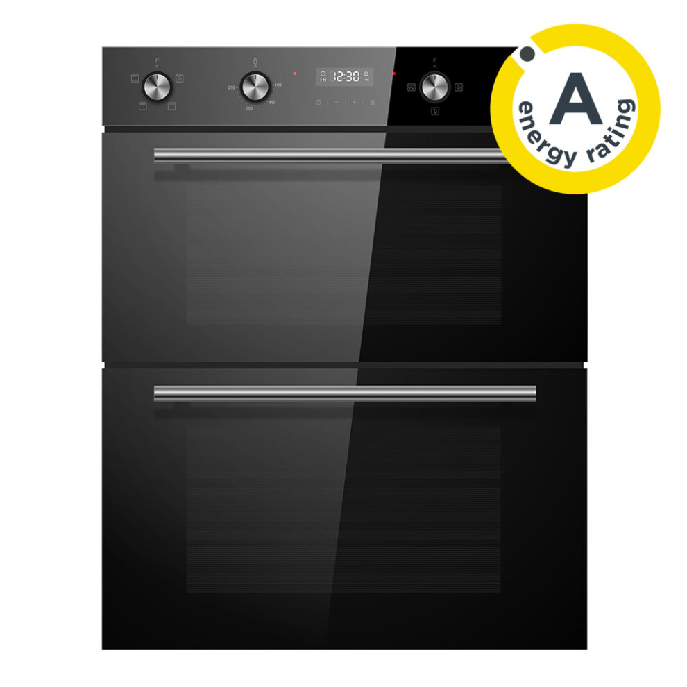 Cookology CDO720BK Built-in Double Fan Oven, 85L, 6 Functions, Timer, Dial Controls, Digital Clock - Black
