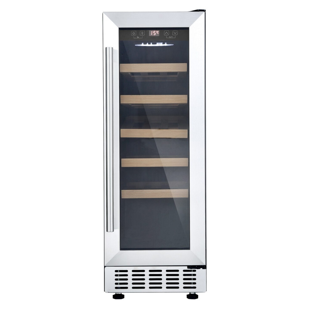 Cookology CWC300SS 30cm Wine Cooler, 20 Bottles, 60L, Digital Temp Control, 5 Shelves, Reversible Door - S/Steel