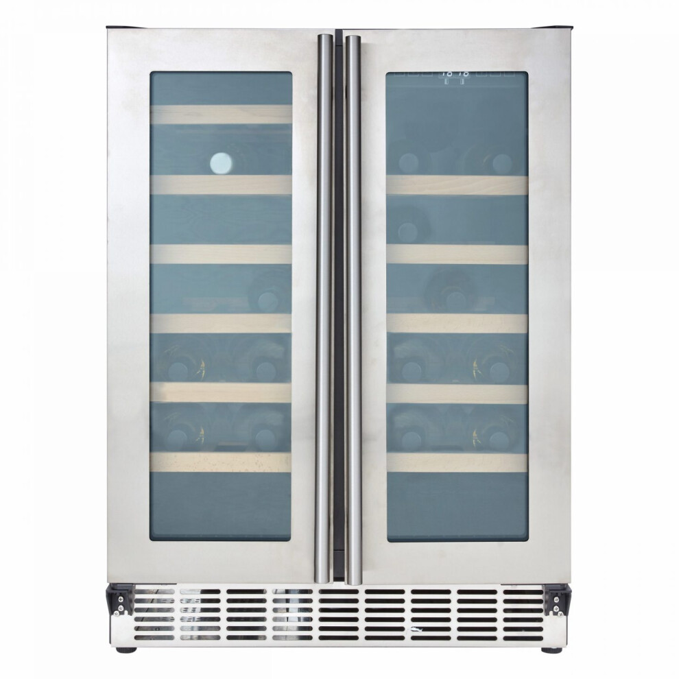 Cookology CWC608SS 60cm Freestanding Wine Cooler, Dual Zones, Anti-UV Glass, 40 Bottles, 120L - Stainless Steel