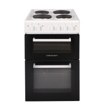 Cookology CFSPTC502WH 50cm Twin Cavity Electric Cooker, 93L, Solid Plate Hob, 4 Zones - White