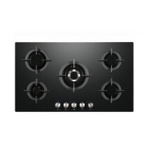 Cookology GGH906BK Gas Hob on Glass - 90cm Built-in 5 Burners - Powerful Wok Burner and Cast Iron Pan Supports - Auto Igniton - In Black