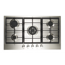 Cookology GH906SS Gas Hob Stainless Steel - 90cm - Built-in 5 Burners - Cast Iron Pan Supports - Auto Igniton and Easy to Use Dials