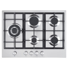 Cookology GH700SS 70cm Cooktop Burner Gas Hob in Stainless Steel - 5 Cooking Zones - Cast Iron Pan Supports - Wok Burner - Automatic Ignition Dials