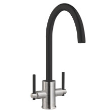 Cookology Livorno Twin Lever Tap - Brushed Black