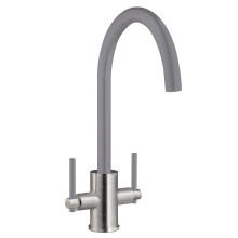 Cookology Livorno Twin Lever Tap - Brushed Grey