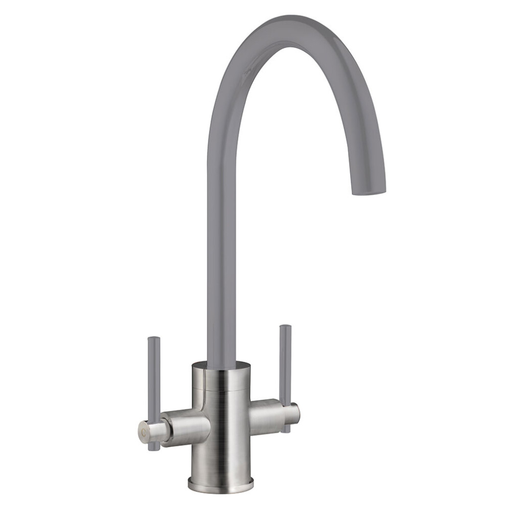 Cookology Livorno Twin Lever Tap - Brushed Grey