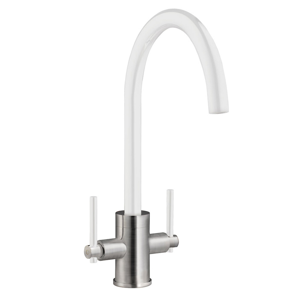 Cookology Livorno Twin Lever Tap - Brushed White
