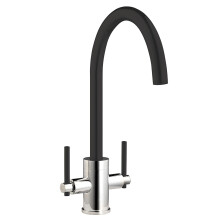 Cookology Livorno Twin Lever Kitchen Tap (Chrome Black)