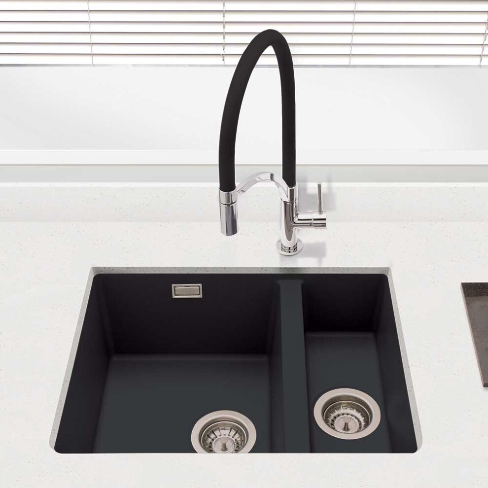Cookology Lucca Granite Composite Kitchen Sink - 1.5 Bowl (Black)