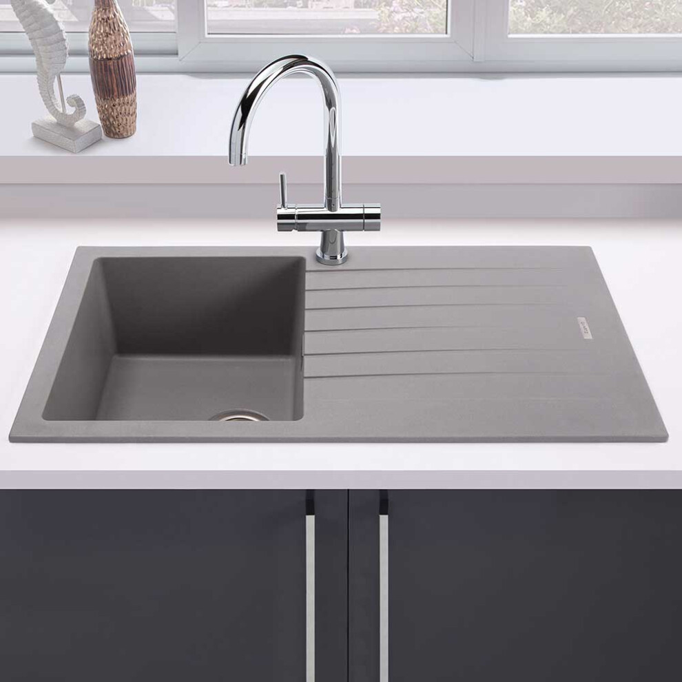 Cookology Pisa Granite Composite Kitchen Sink and Drainer - Grey