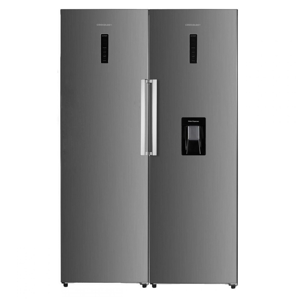 Cookology 630L Tall Fridge Freezer Pack, Frost Free, Water Dispenser, LED Touch Display, Low Noise, Reversible Doors - Inox