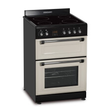 Cookology RETDO600CRM Freestanding 60cm Wide, Retro Double Cavity Grill Oven Cooker with Ceramic 4 Zone Hob and Analogue Dials - in Cream