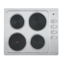 Cookology SEP601SS 60cm Solid Plate Hob, 4 Zones, Built-in, 6 Heat Settings, Rotary Dials - Stainless Steel