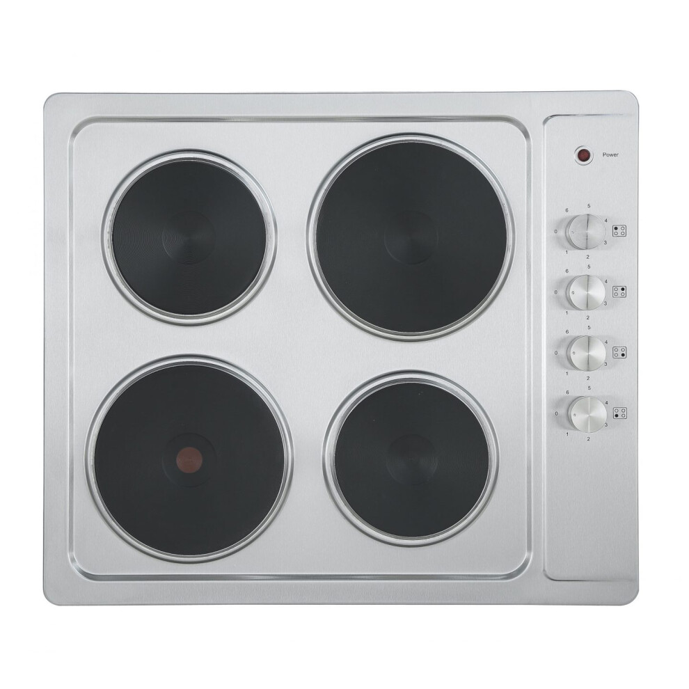Cookology SEP601SS 60cm Solid Plate Hob, 4 Zones, Built-in, 6 Heat Settings, Rotary Dials - Stainless Steel