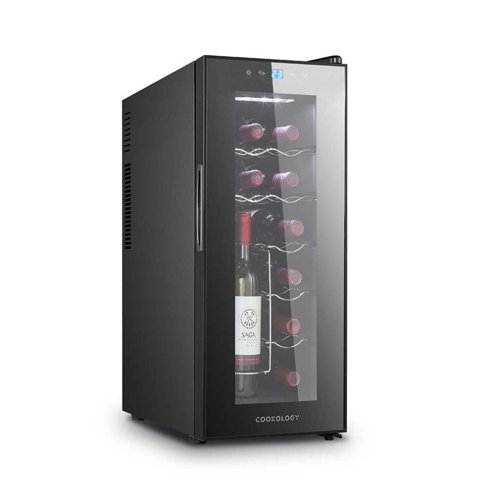 Cookology CWTE12BK 12 Bottle Thermo Electric Wine Cooler, Countertop, Digital Temp Control, Low Noise - Black