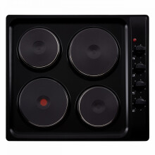 Cookology SEP602BK 60cm Cooktop Solid Plate Electric Hotplate Hob in Black - 4 Cooking Zones - Built-in Worktop - 6 Heat Settings - Rotary Dials