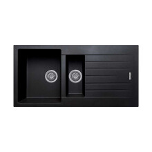 Cookology Arezzo Double Bowl Granite Composite Kitchen Sink - 1.5 Inset and Drainer - Black
