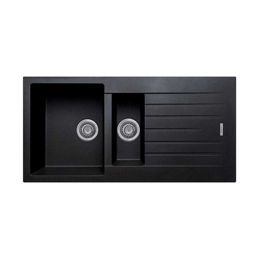 Cookology Arezzo Double Bowl Granite Composite Kitchen Sink - 1.5 Inset and Drainer - Black