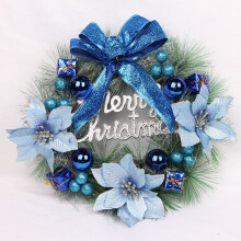 (Blue,30cm/11.8in)Christmas Wreath Front Door Wall Hanging Decor Xmas Party Garland Outdoor Window