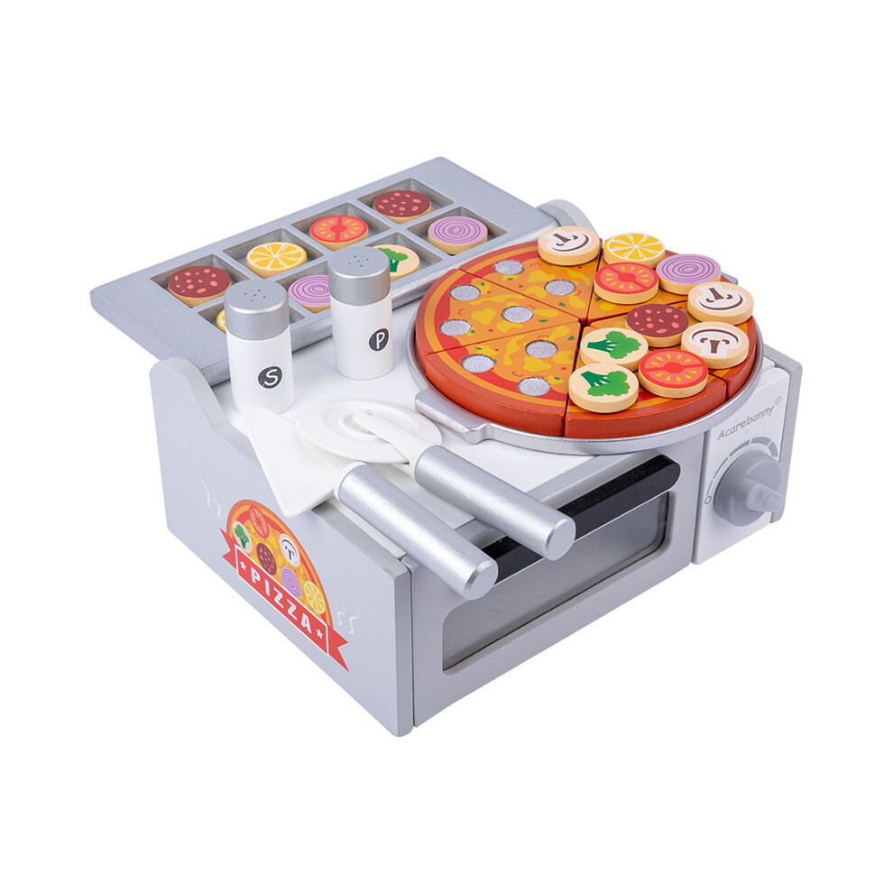 Oven Wooden With Pizza Pretend Play Set Kitchen Toy Realistic And Toppings Tools