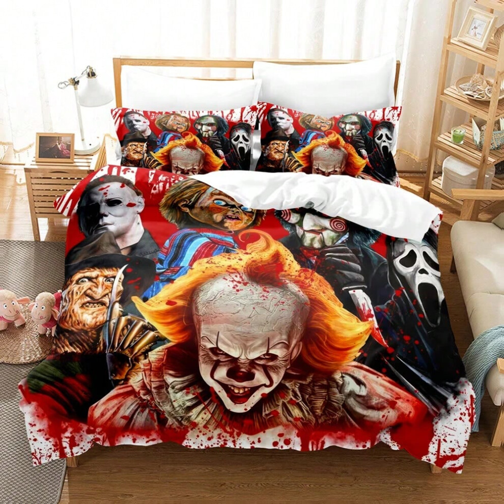 Teuen (2, Eu Double 200X200cm) Horror Movie Halloween Duvet Cover Pillowcase 3Pcs Digital Printing Comforter Set Soft Comfortable Breathable Bedding Set