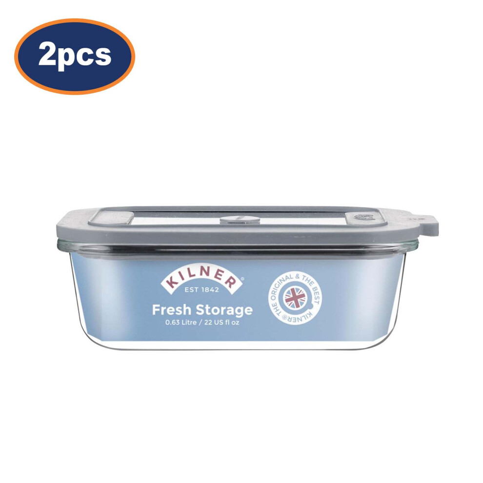Kilner Fresh Storage Container 630ml Glass Airtight Leakproof Food Leftovers 2pc