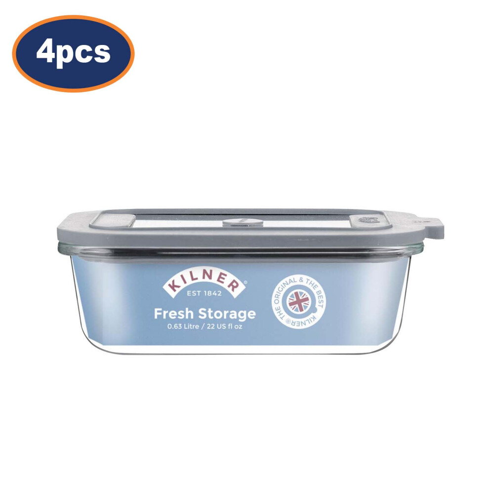 Kilner Fresh Storage Container 630Ml Glass Airtight Leakproof Food Leftovers 4Pc