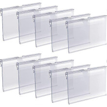 (As show, One size) 50PCS Clear Plastic Label Holder Wire Shelf Retail Price Label Clip On Basket Merchandise Sign Display Sign